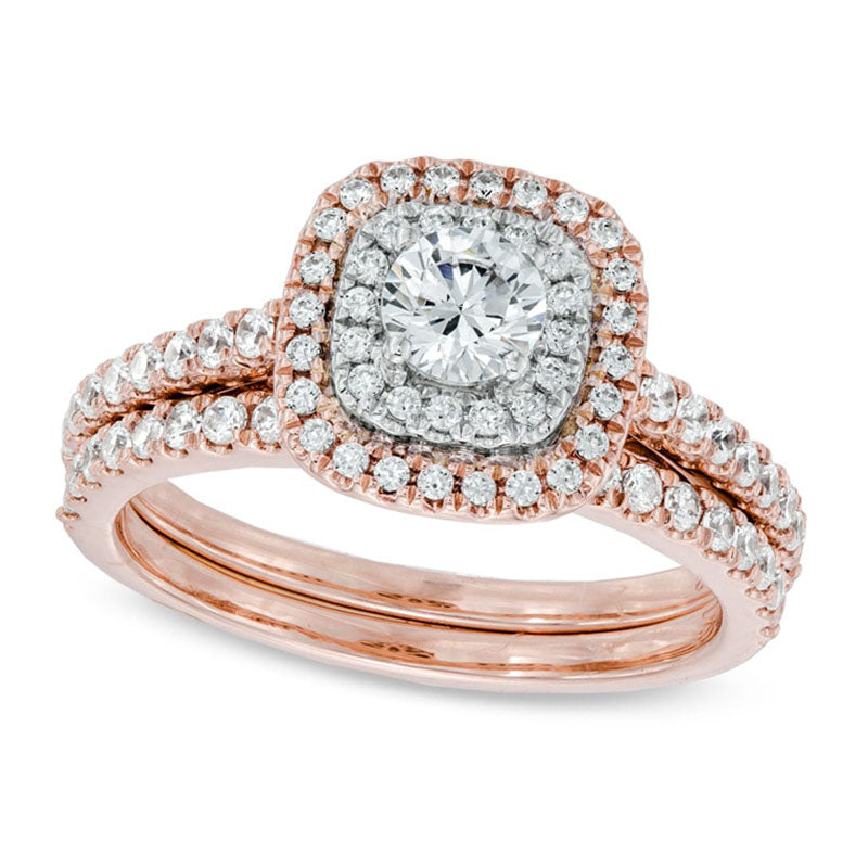 Image of ID 1 Previously Owned - 10 CT TW Natural Diamond Double Frame Bridal Engagement Ring Set in Solid 14K Rose Gold