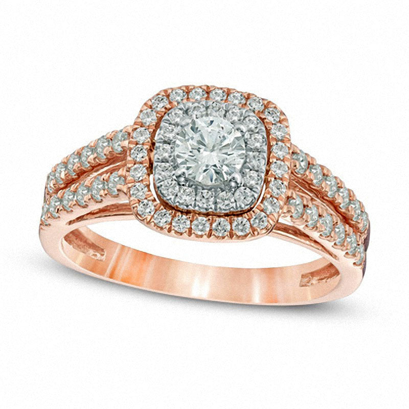 Image of ID 1 Previously Owned - 10 CT TW Natural Diamond Double Frame Engagement Ring in Solid 14K Two-Tone Gold