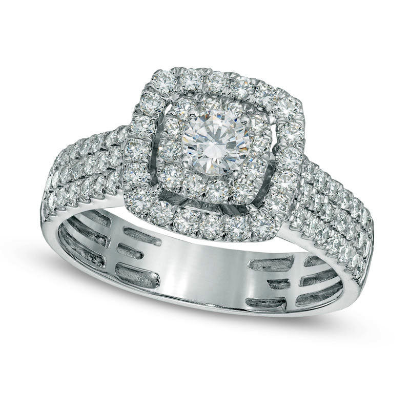 Image of ID 1 Previously Owned - 10 CT TW Natural Diamond Double Frame Triple Row Engagement Ring in Solid 14K White Gold