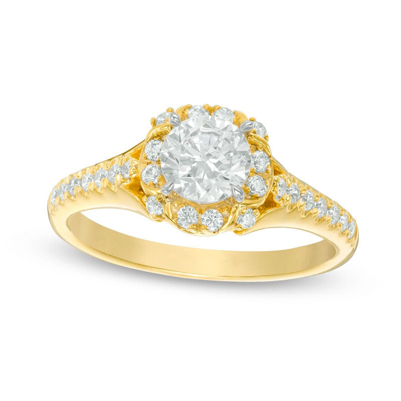 Image of ID 1 Previously Owned - 10 CT TW Natural Diamond Flower Frame Engagement Ring in Solid 14K Gold