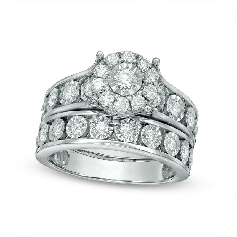 Image of ID 1 Previously Owned - 10 CT TW Natural Diamond Frame Bridal Engagement Ring Set in Solid 10K White Gold
