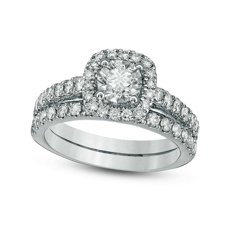 Image of ID 1 Previously Owned - 10 CT TW Natural Diamond Frame Bridal Engagement Ring Set in Solid 14K White Gold