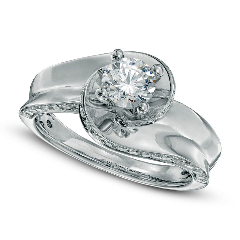 Image of ID 1 Previously Owned - 10 CT TW Natural Diamond Swirl Engagement Ring in Solid 14K White Gold