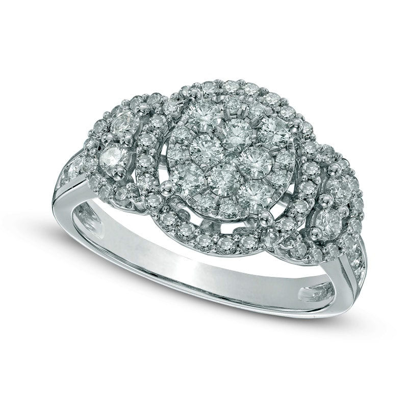 Image of ID 1 Previously Owned - 10 CT TW Natural Diamond Three Stone Cluster Frame Ring in Solid 10K White Gold