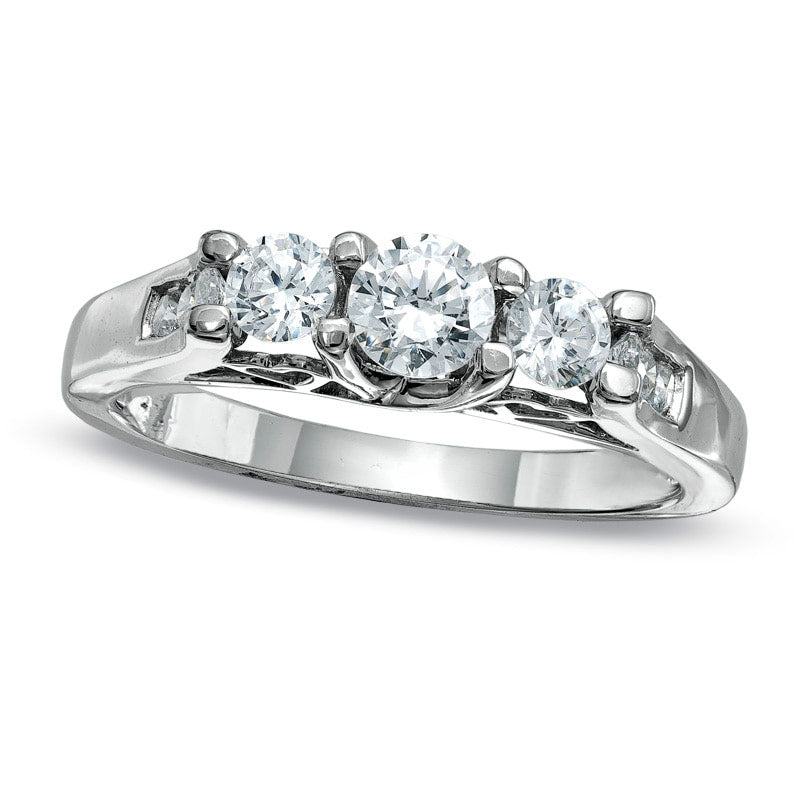 Image of ID 1 Previously Owned - 10 CT TW Natural Diamond Three Stone Ring in Solid 10K White Gold