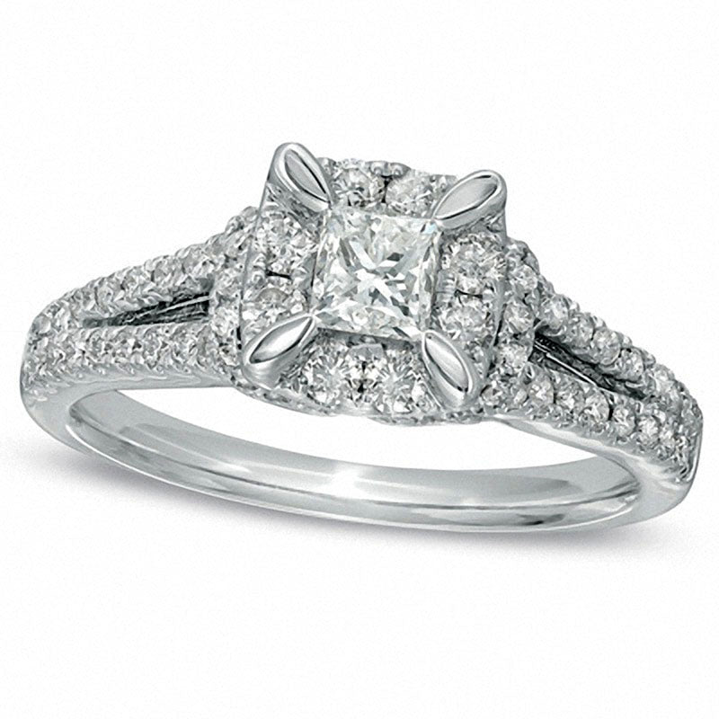 Image of ID 1 Previously Owned - 10 CT TW Princess-Cut Natural Diamond Antique Vintage-Style Engagement Ring in Solid 14K White Gold
