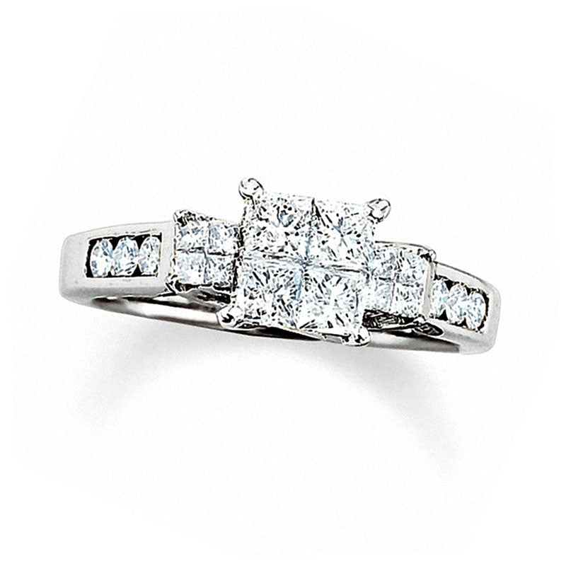 Image of ID 1 Previously Owned - 10 CT TW Quad Princess-Cut Natural Diamond Three Stone Ring in Solid 14K White Gold