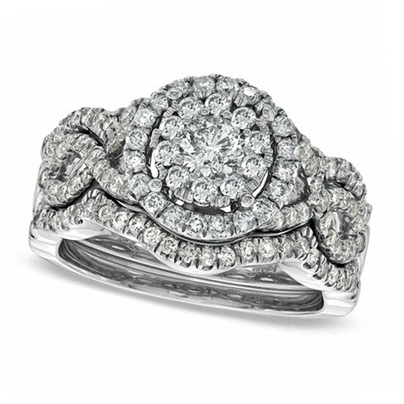 Image of ID 1 Previously Owned - 120 CT TW Natural Diamond Cluster Bridal Engagement Ring Set in Solid 14K White Gold