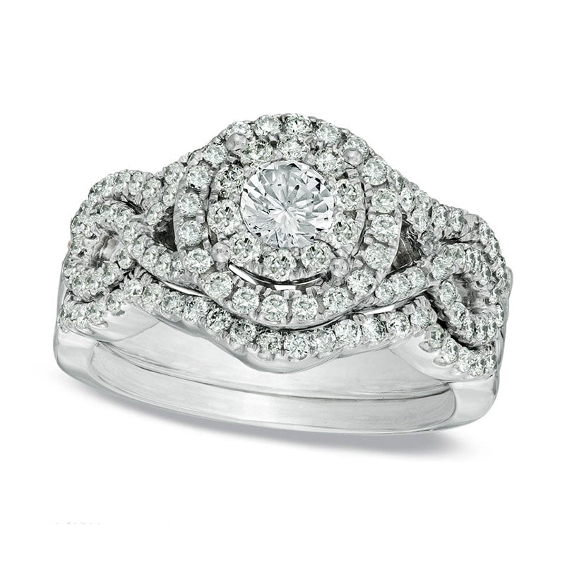 Image of ID 1 Previously Owned - 125 CT TW Natural Diamond Cluster Bridal Engagement Ring Set in Solid 14K White Gold