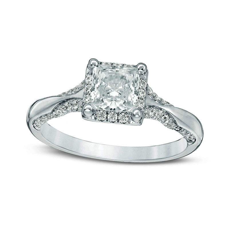 Image of ID 1 Previously Owned - 125 CT TW Princess-Cut Natural Diamond Frame Engagement Ring in Solid 14K White Gold
