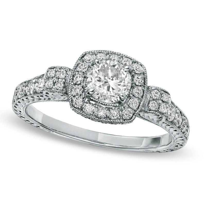 Image of ID 1 Previously Owned - 133 CT TW Natural Diamond Framed Engagement Ring in Solid 14K White Gold