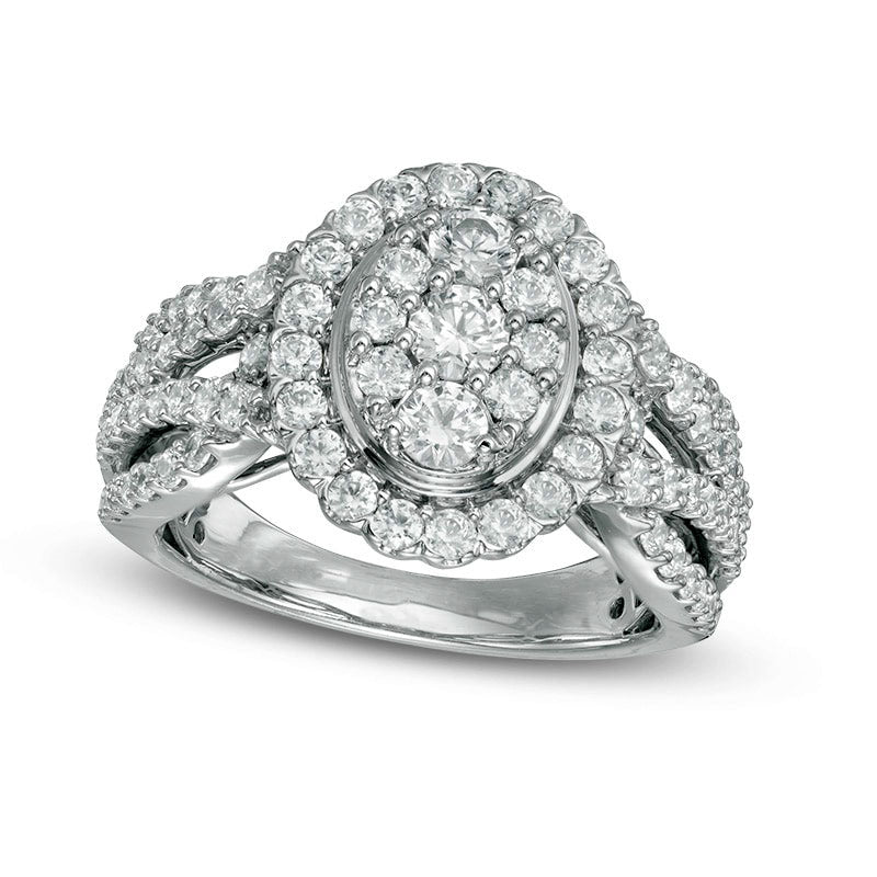 Image of ID 1 Previously Owned - 15 CT TW Composite Natural Diamond Oval Frame Engagement Ring in Solid 14K White Gold