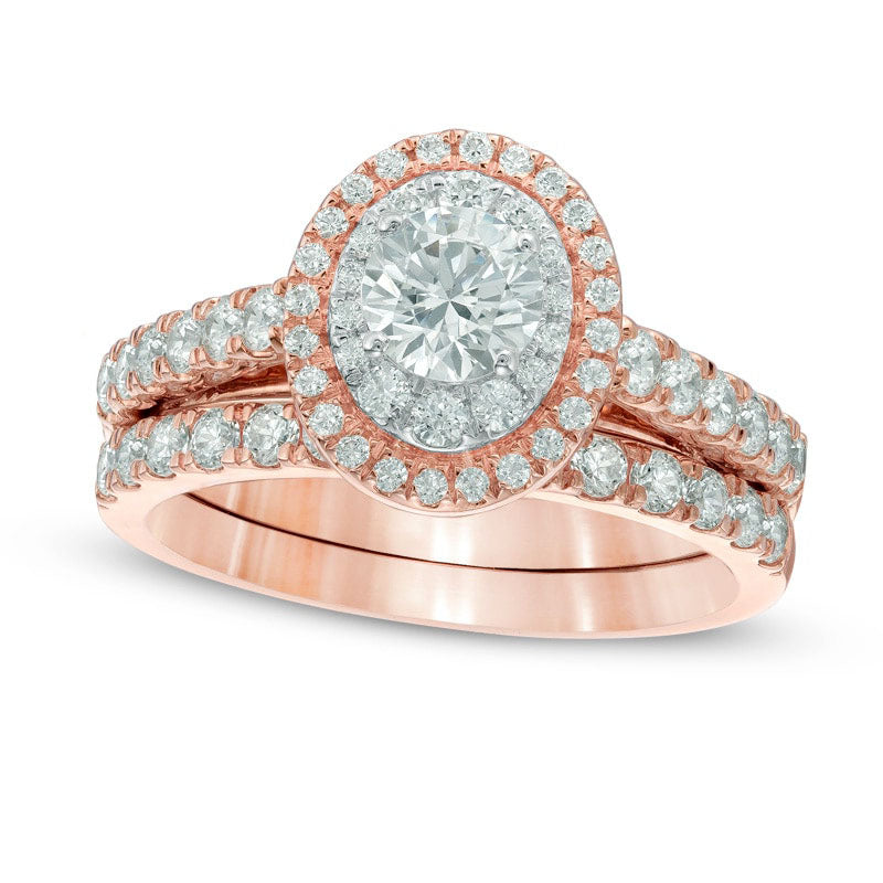 Image of ID 1 Previously Owned - 15 CT TW Natural Diamond Double Frame Bridal Engagement Ring Set in Solid 14K Rose Gold