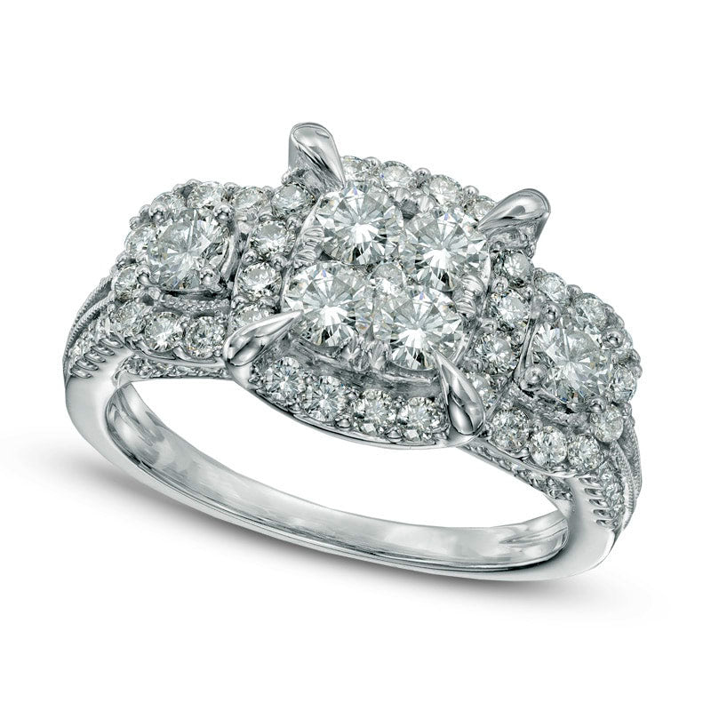 Image of ID 1 Previously Owned - 15 CT TW Quad Natural Diamond Frame Three Stone Engagement Ring in Solid 14K White Gold