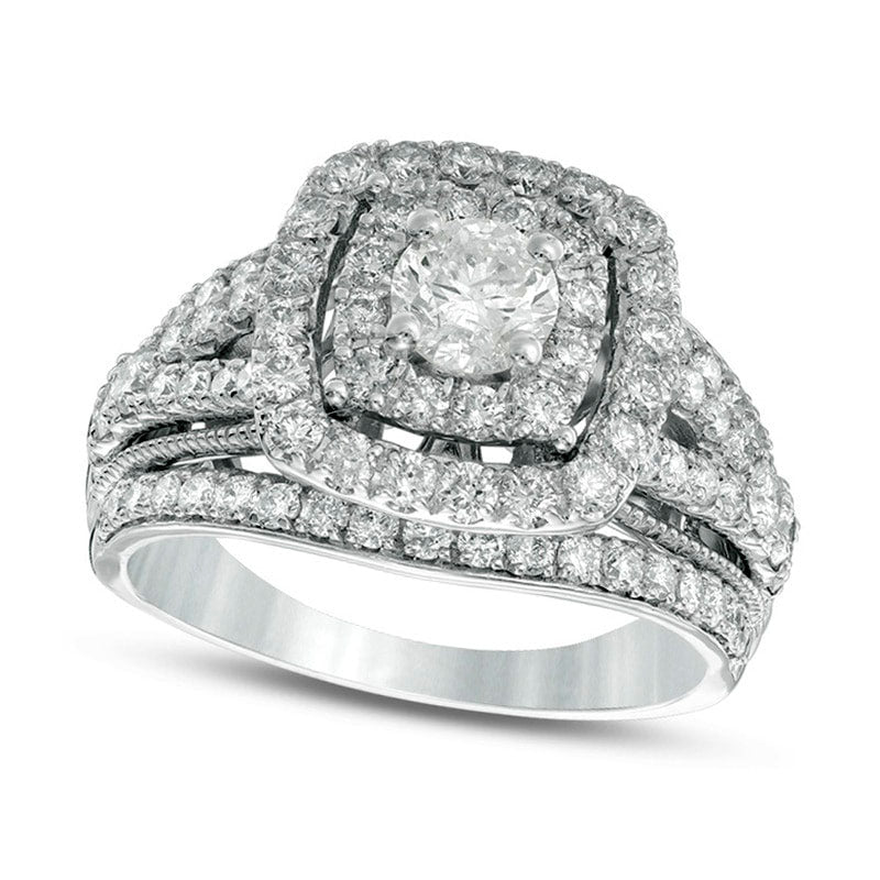 Image of ID 1 Previously Owned - 20 CT TW Composite Natural Diamond Multi-Row Antique Vintage-Style Engagement Ring in Solid 14K White Gold