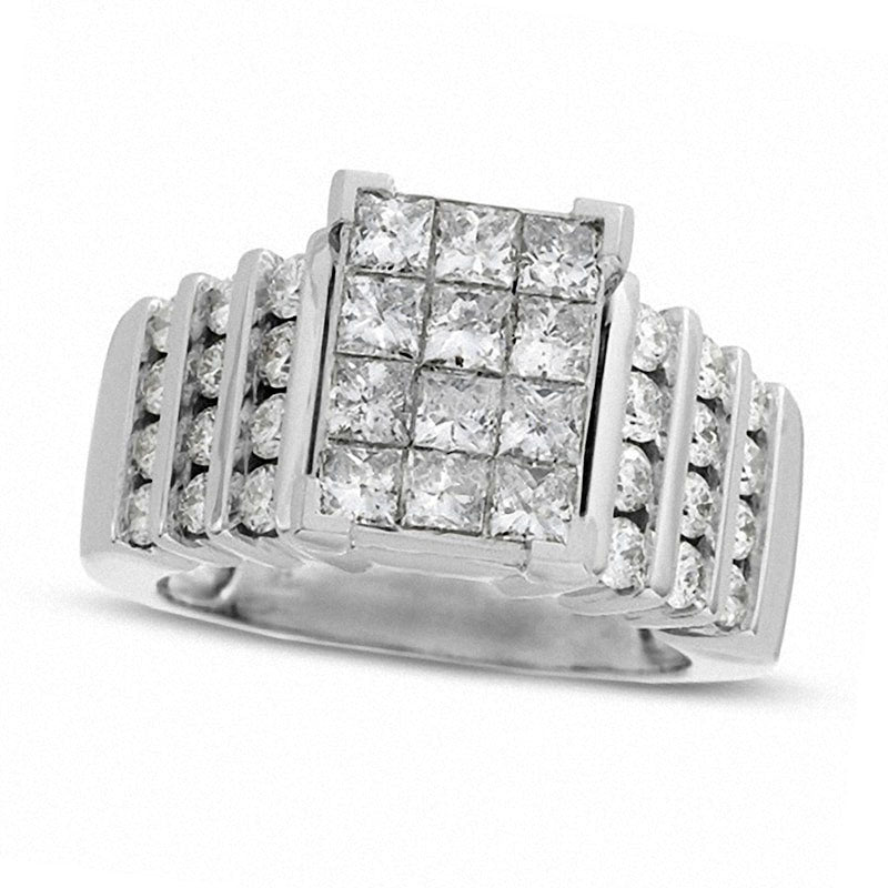 Image of ID 1 Previously Owned - 20 CT TW Natural Diamond Rectangular Quad Engagement Ring in Solid 14K White Gold