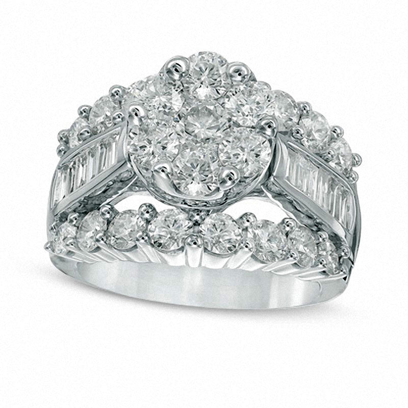 Image of ID 1 Previously Owned - 4 CT TW Composite Natural Diamond Cluster Engagement Ring in Solid 14K White Gold