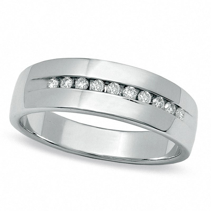 Image of ID 1 Previously Owned - Men's 025 CT TW Channel Set Natural Diamond Wedding Band in Solid 14K White Gold