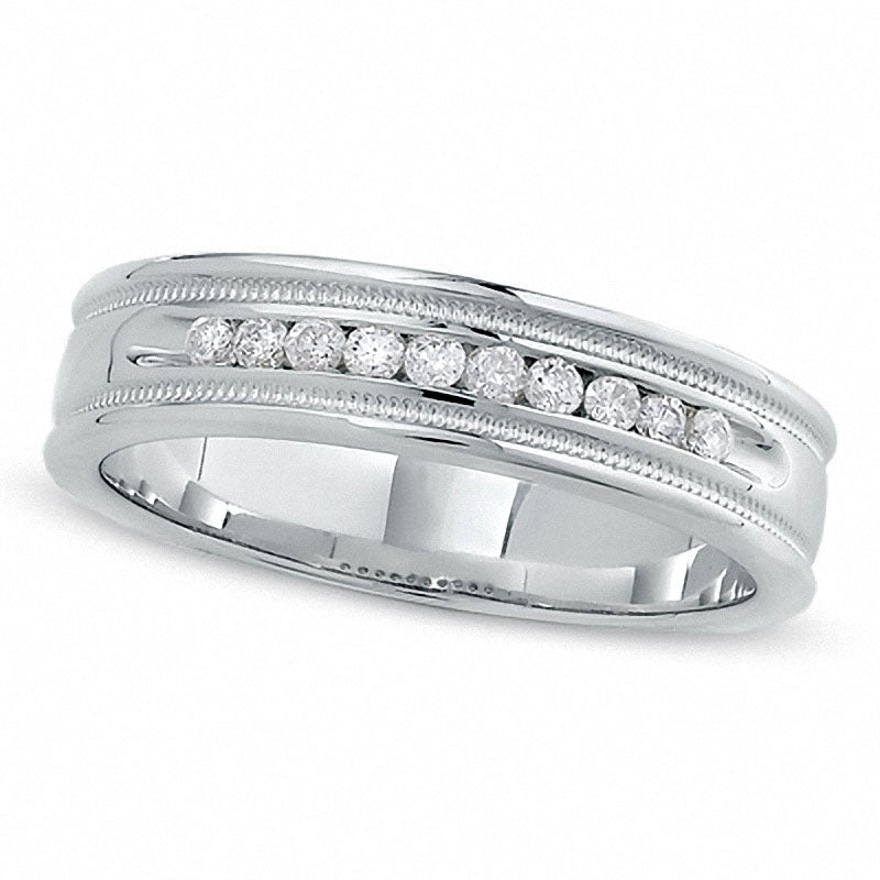 Image of ID 1 Previously Owned - Men's 025 CT TW Natural Diamond Eleven Stone Ring in Solid 14K White Gold