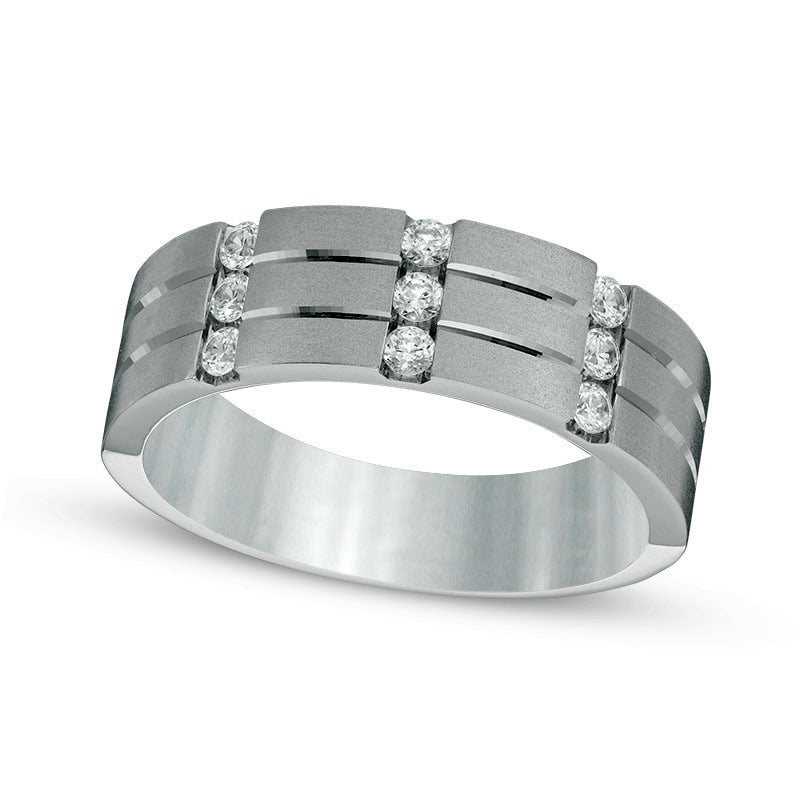 Image of ID 1 Previously Owned - Men's 033 CT TW Natural Diamond Nine Stone Anniversary Band in Solid 10K White Gold
