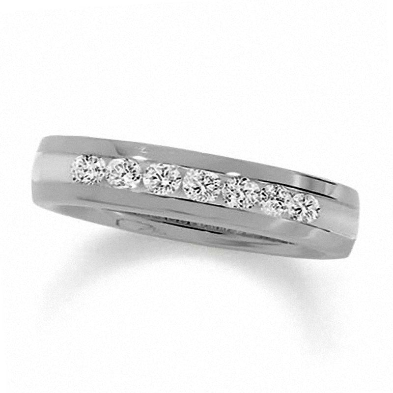 Image of ID 1 Previously Owned - Men's 050 CT TW Channel Set Natural Diamond Wedding Band in Solid 14K White Gold