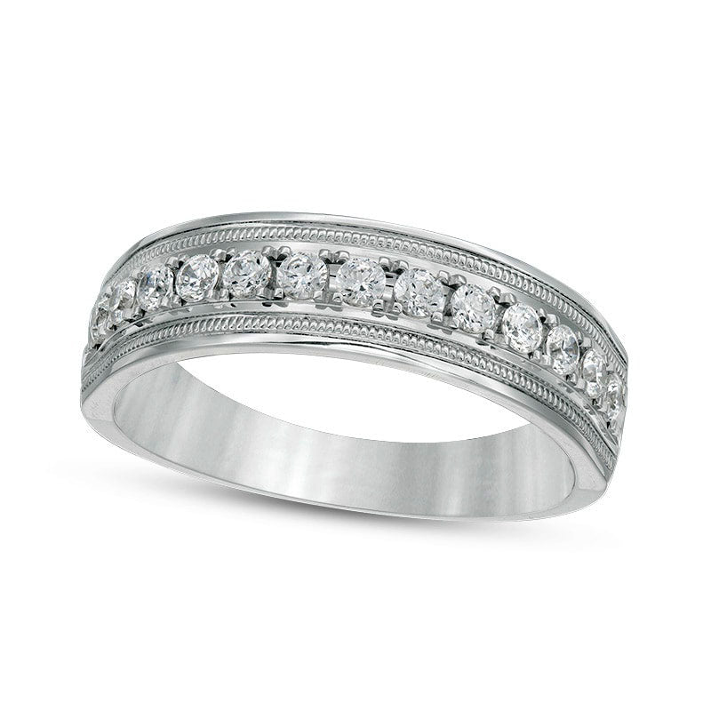 Image of ID 1 Previously Owned - Men's 050 CT TW Natural Diamond Antique Vintage-Style Wedding Band in Solid 10K White Gold