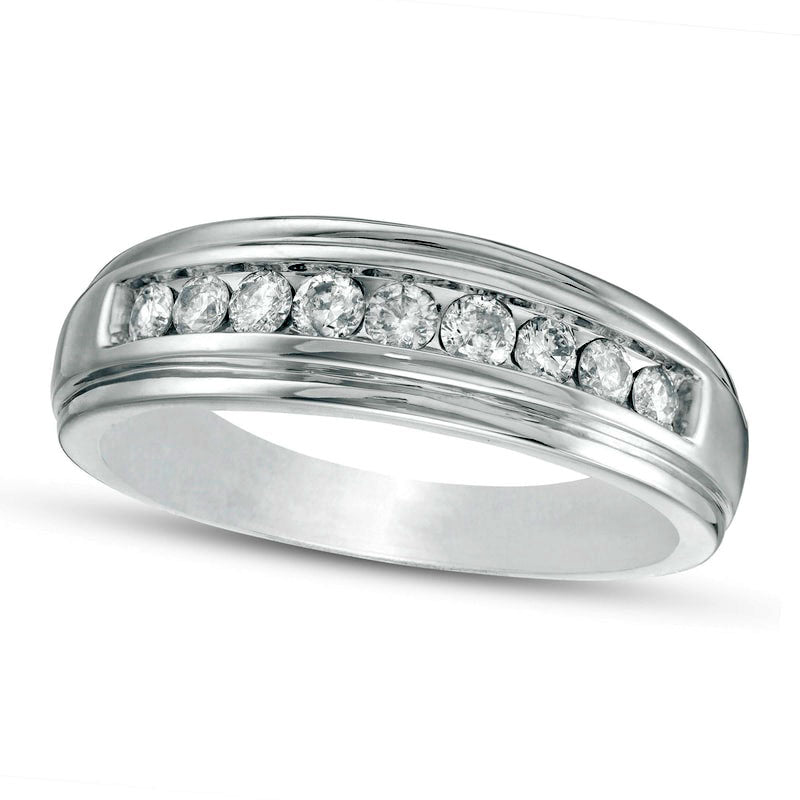Image of ID 1 Previously Owned - Men's 050 CT TW Natural Diamond Wedding Band in Solid 10K White Gold