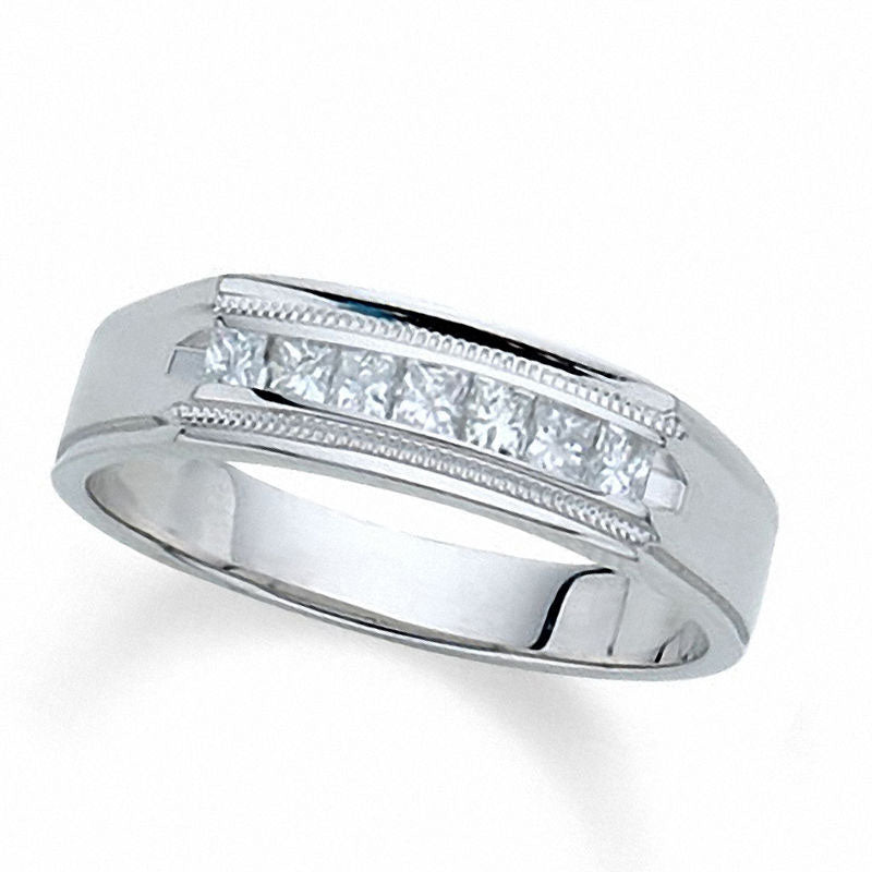 Image of ID 1 Previously Owned - Men's 050 CT TW Square-Cut Natural Diamond Wedding Band in Solid 14K White Gold