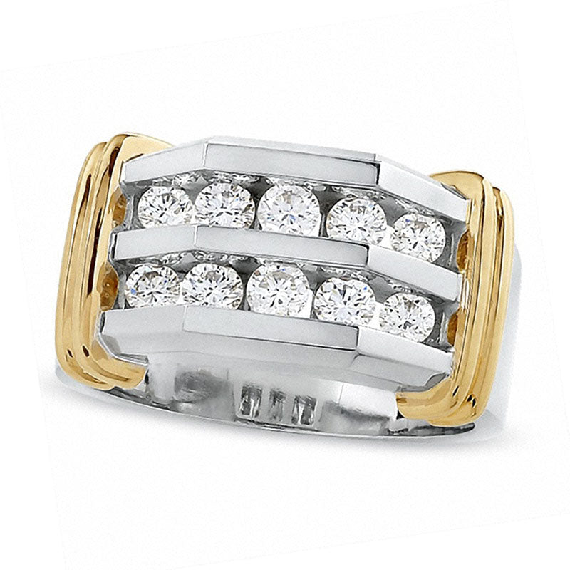Image of ID 1 Previously Owned - Men's 10 CT TW Natural Diamond Double Row Band in Solid 10K Two-Tone Gold