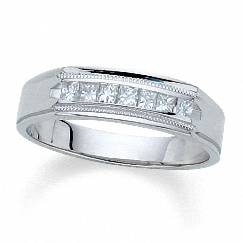 Image of ID 1 Previously Owned - Men's 10 CT TW Square-Cut Channel-Set Natural Diamond Wedding Band in Solid 14K White Gold