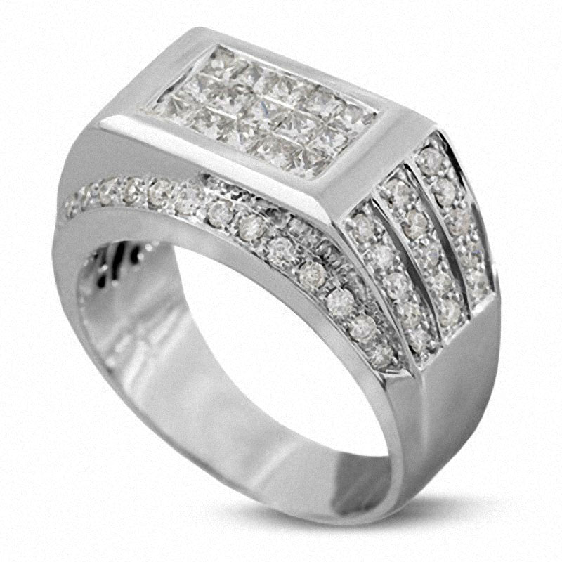 Image of ID 1 Previously Owned - Men's 188 CT TW Rectangle Natural Diamond Ring in Solid 14K White Gold