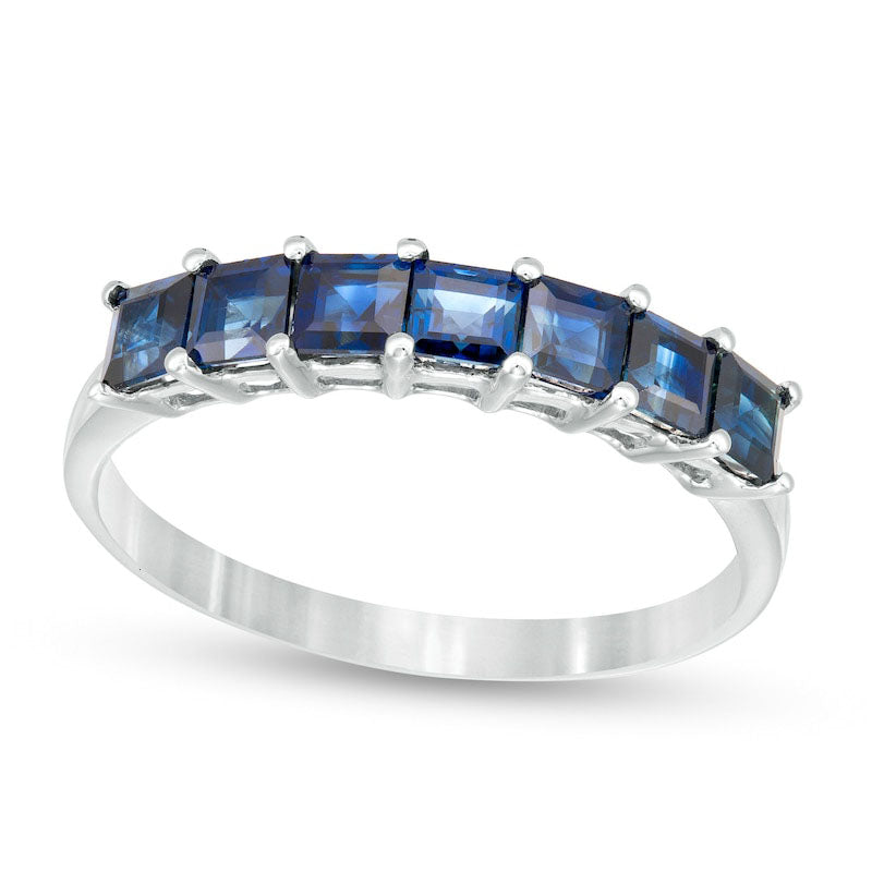 Image of ID 1 Princess-Cut Blue Sapphire Seven Stone Band in Solid 14K White Gold