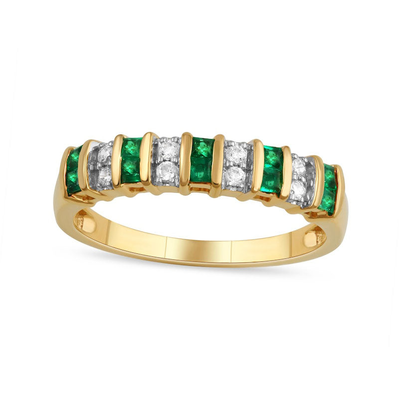Image of ID 1 Princess-Cut Emerald and 010 CT TW Natural Diamond Alternating Duos Ring in Solid 10K Yellow Gold