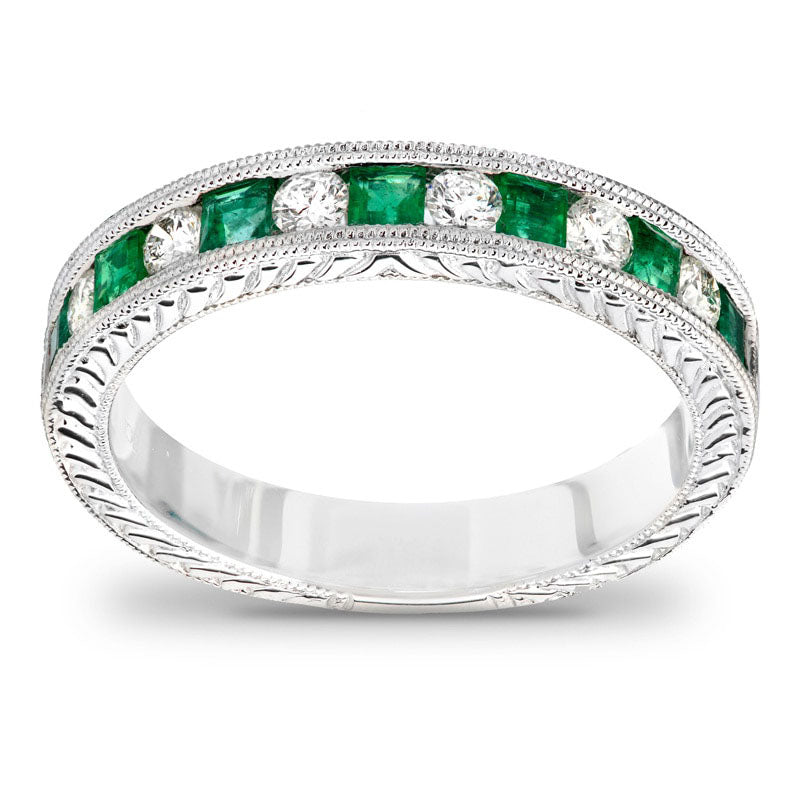 Image of ID 1 Princess-Cut Emerald and 025 CT TW Natural Diamond Band in Solid 14K White Gold