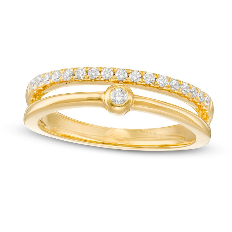 Image of ID 1 Remixed Reimagined 020 CT TW Natural Diamond Double Row Split Shank Ring in Solid 10K Yellow Gold