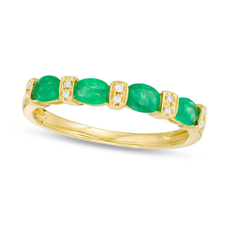 Image of ID 1 Sideways Oval Emerald and 005 CT TW Natural Diamond Alternating Four Stone Ring in Solid 14K Gold
