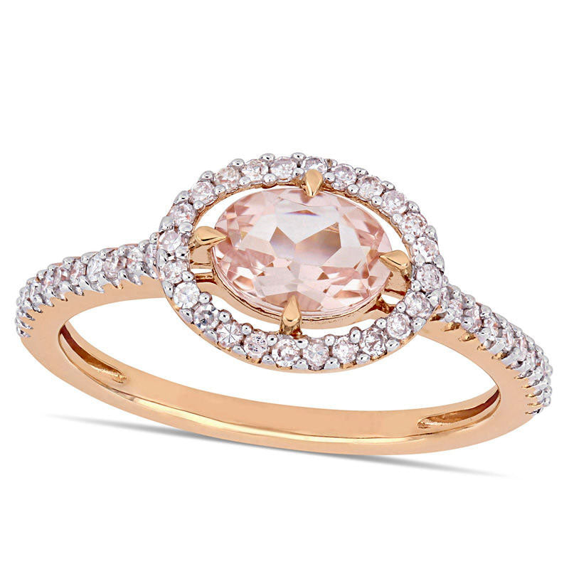 Image of ID 1 Sideways Oval Morganite and 025 CT TW Natural Diamond Frame Ring in Solid 14K Rose Gold