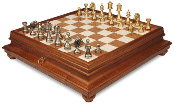 Image of ID 1223427325 Classic Staunton Solid Brass Chess Set with Tuscan Marble Chess Case