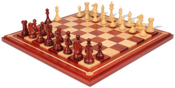 Image of ID 1224672037 New Exclusive Staunton Chess Set Padauk & Boxwood Pieces with Mission Craft Padauk Chess Board - 4" King