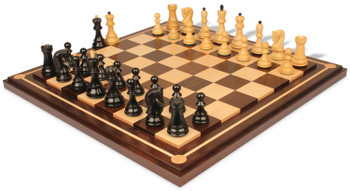 Image of ID 1237400143 Zagreb Series Chess Set Ebony & Boxwood Pieces with Mission Craft Walnut Chess Board - 3875" King
