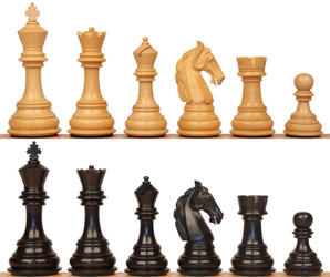 Image of ID 1237843664 Colombian Knight Staunton Chess Set with Ebony & Boxwood Pieces - 46" King
