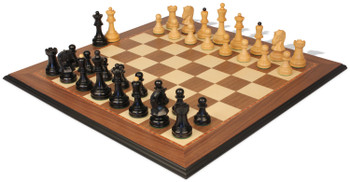Image of ID 1241203914 Dubrovnik Series Chess Set Ebony & Boxwood Pieces with Walnut & Maple Molded Edge Board - 39" King