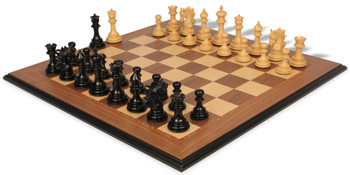 Image of ID 1243005416 Marengo Staunton Chess Set in Ebony & Boxwood with Walnut Molded Edge Chess Board