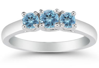 Image of ID 1247851120 Three Stone Blue Topaz Ring 14K White Gold