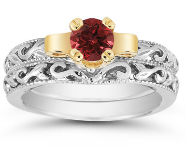 Image of ID 1247851211 1/2 Carat Art Deco Ruby Bridal Ring Set