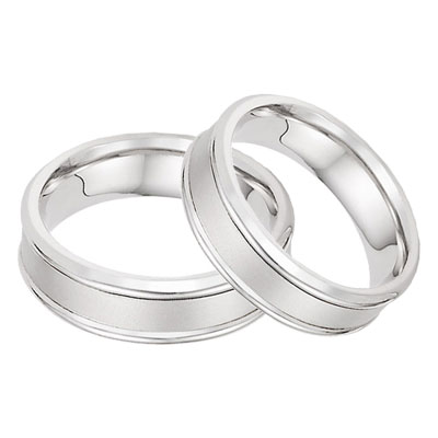 Image of ID 1247851488 14K White Gold Wedding Band Set with Brushed Center