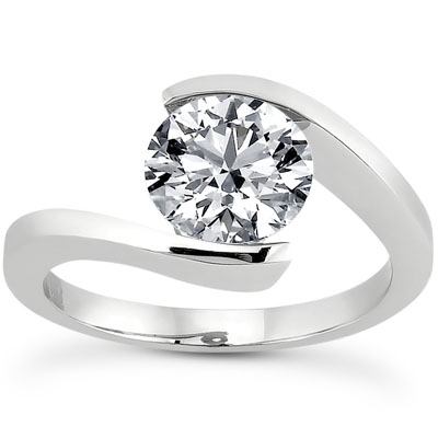 Image of ID 1247852014 Tension Set CZ Engagement Ring in 14K White Gold