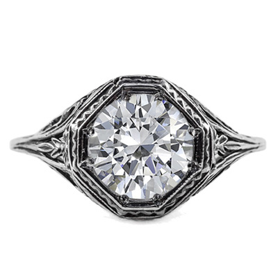 Image of ID 1247852866 Art Deco Style White Topaz Ring in 14K White Gold