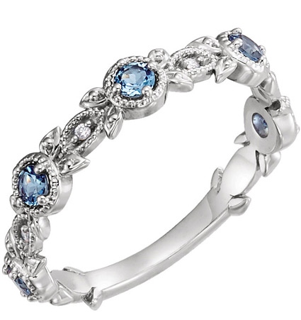 Image of ID 1247853408 Aquamarine and Diamond Leaf Ring 14K White Gold