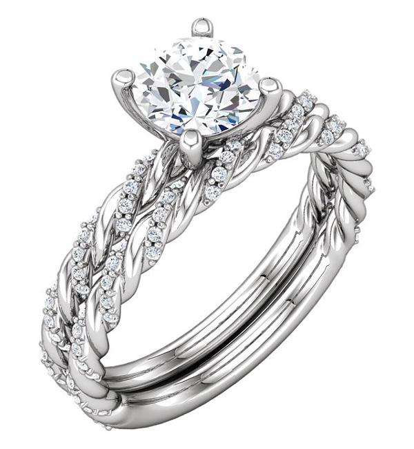 Image of ID 1247854787 3/4 Carat Diamond Bridal Swirl Band and Engagement Ring Set